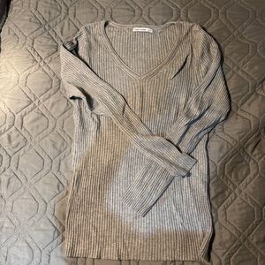 Pink Clover Heather Gray Ribbed Knit Top